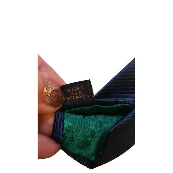 Tommy Hilfilger Mens Two Tone Green Geometric Blue Weave Stripe Silk Tie Rich - Picture 8 of 12
